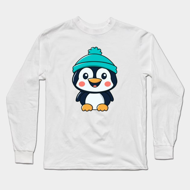 cute kawaii penguin Long Sleeve T-Shirt by Sivan's Designs